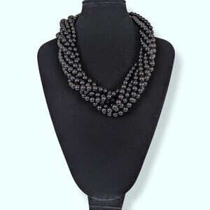 7-Strand Black Beaded Torsade Necklace